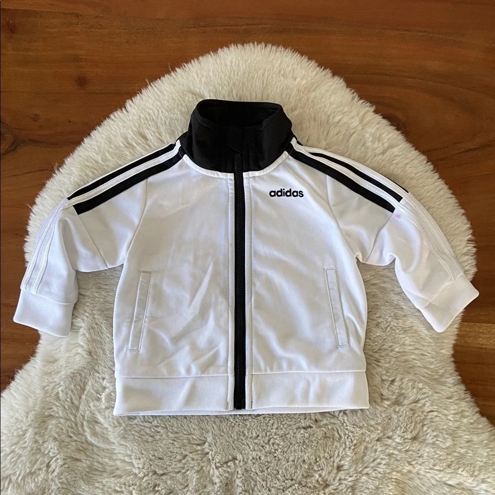 adidas baby zip up jacket white black track jacket athletic sporty toddler 6 mo